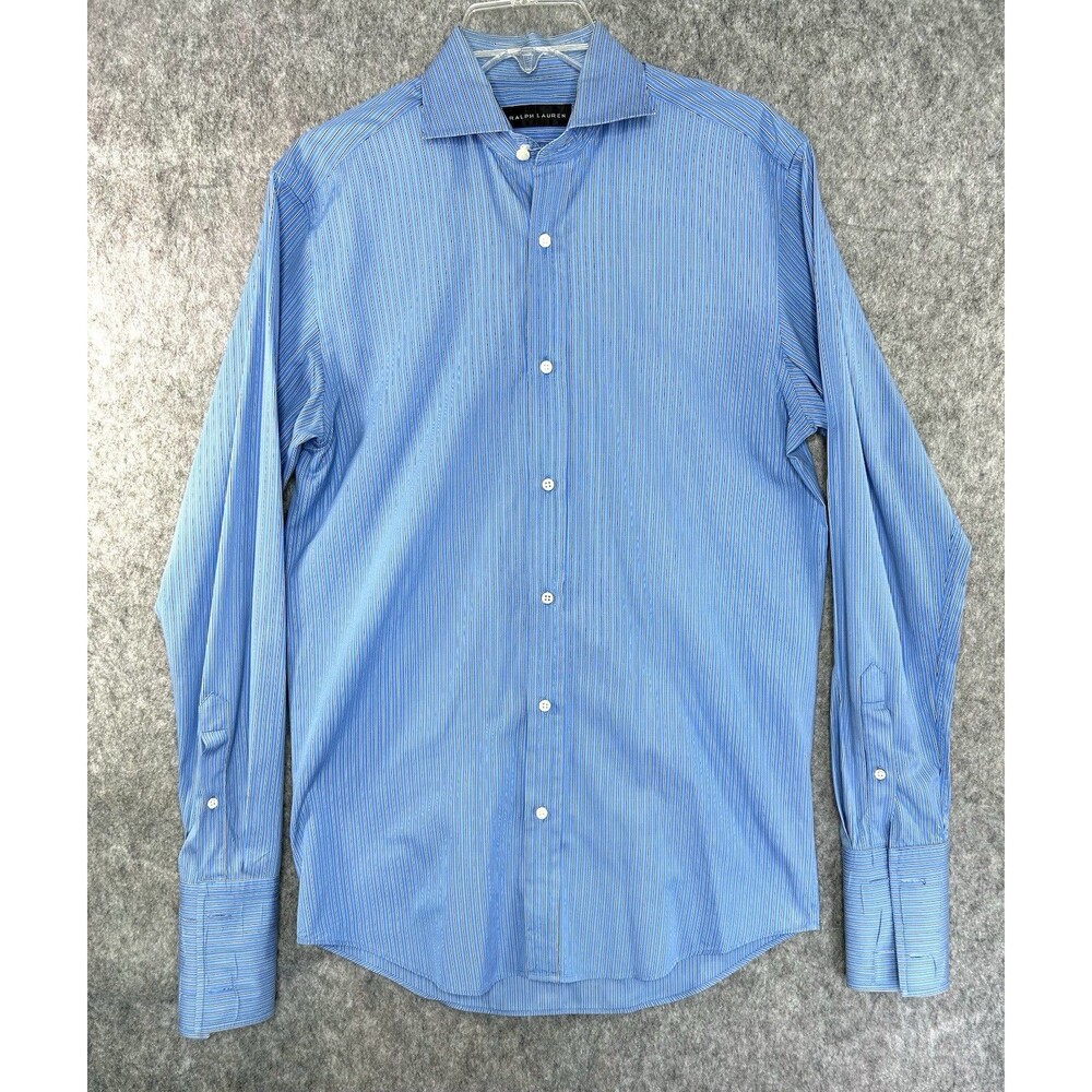 Ralph Lauren Black Label Size 15 Blue Striped Dress Shirt Men's Cotton Italy